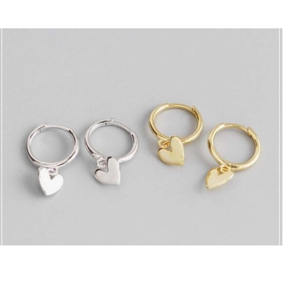 🎉HP🎉 925 Sterling / Gold Hoop Earrings Small Heart Charm Hoop Earrings - Picture 6 of 7